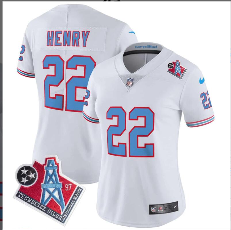 Women Tennessee Titans #22 Henry 1997 Throwback Limited Vapor 2024 NFL Nike white jerseys